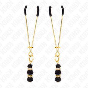 Nippelklemmen Pinzettenform mit drei Glasperlen Gold 7 cm