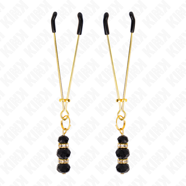 Nippelklemmen Pinzettenform mit drei Glasperlen Gold 7 cm