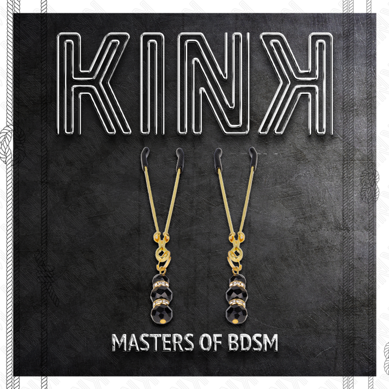 Kink - Goldene Dünne Nippelklemmen mit 3 Schwarzen Glasperlen 7 cm