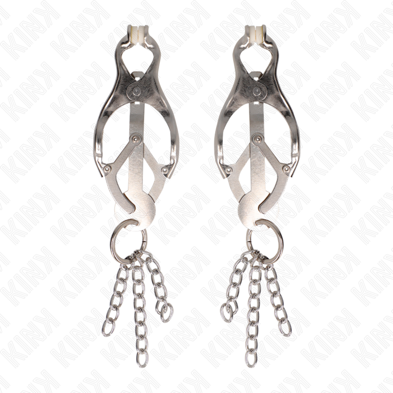 Kink - Japanische Kleeblatt-Nippelklammern mit Kleinen Ketten Silber