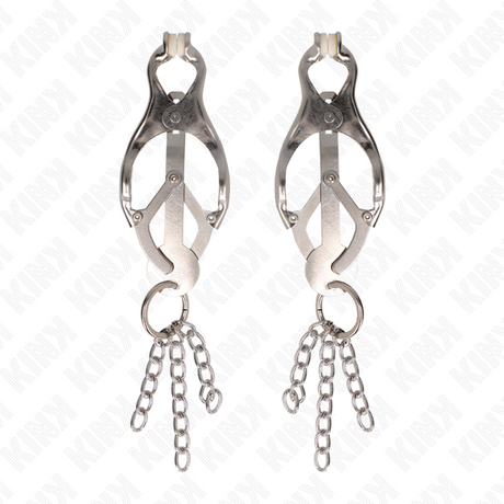 Kink - Japanische Kleeblatt-Nippelklammern mit Kleinen Ketten Silber