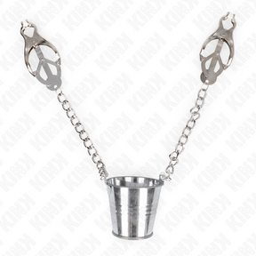 Nippelklemmen Kleeblattform mit Kette und Gewichtseimer Silber