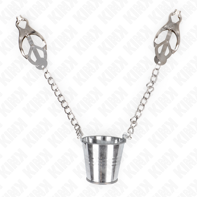 Nippelklemmen Kleeblattform mit Kette und Gewichtseimer Silber