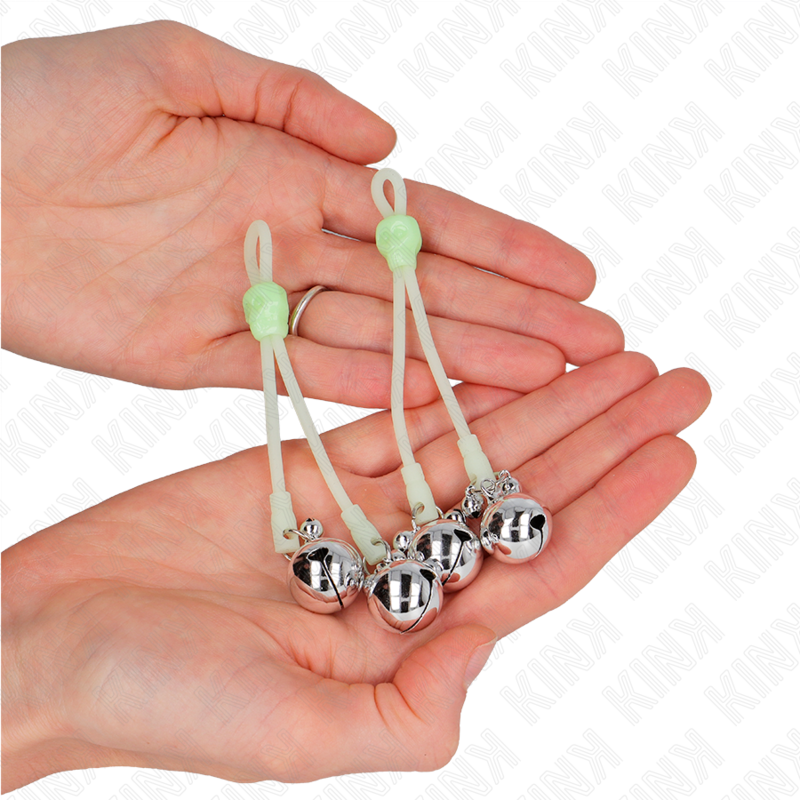 Kink - Leuchtende Totenkopf-Nippelklammern mit Ringglöckchen Verstellbar Grün/Silber