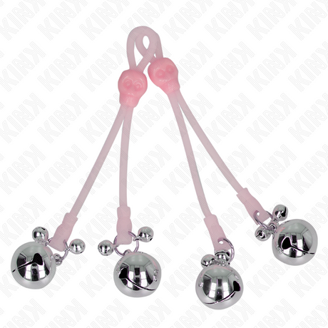 Kink - Leuchtende Totenkopf-Nippelklammern mit Ringglöckchen Verstellbar Rosa/Silber
