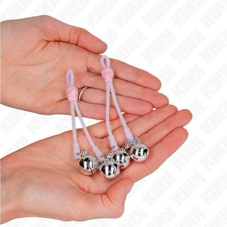 Kink - Leuchtende Totenkopf-Nippelklammern mit Ringglöckchen Verstellbar Rosa/Silber