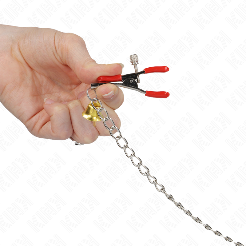 Kink - Bell 3-Fach Nippel- und Klitorisklemmen Rot mit Kette 30 cm