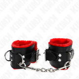 Kink - Pelzgefütterte Handgelenkfesseln mit Quadratischen Löchern, Roter und Schwarzer Gürtel, Verstellbar 17-29 cm x 6 cm