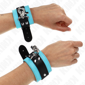 Kink - Premium Abschließbare Handgelenkfesseln Schwarz/Blau Verstellbar 21-28 cm x 5,5 cm