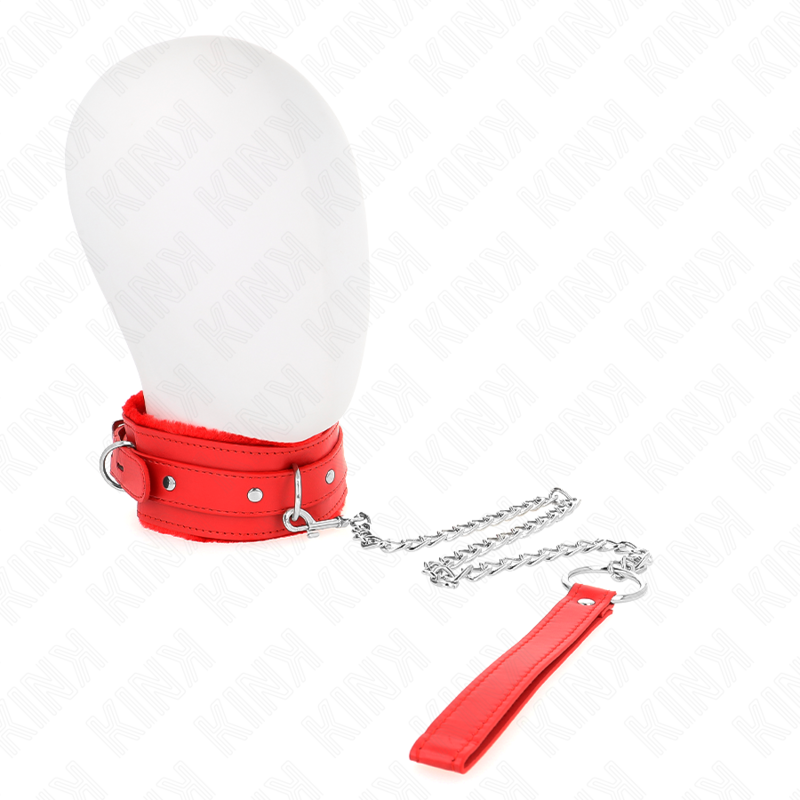 Kink - Halsband mit Leine 65 cm mit Einschränkungen Rot 36-42 cm x 5,5 cm