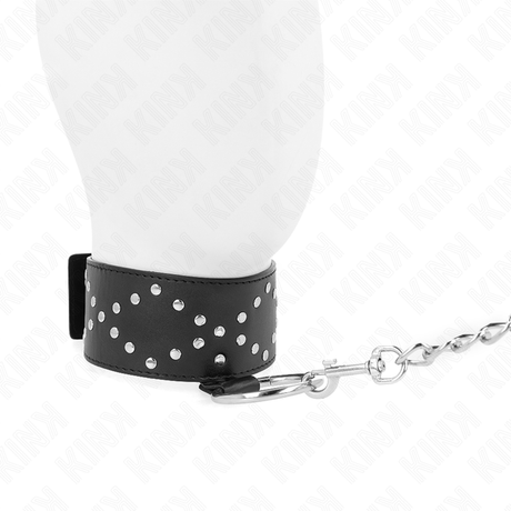 Kink - Halskette 65 cm mit Leine mit Silbernen Nieten Modell 3 Verstellbar 36-43 cm x 5 cm