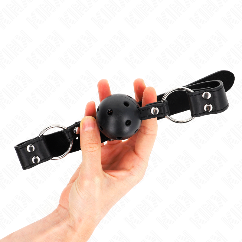 Kink - Atmungsaktiver Ball 4 cm Knebel mit Doppelniet Modell 1 Schwarz 62,5 x 2,5 cm Verstellbar 42-58 cm