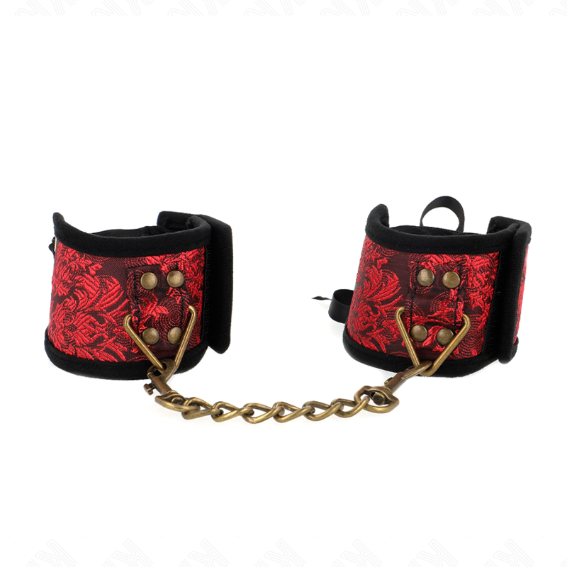 Kink - Scandal Handgelenksfesseln Rot-Schwarze Spitzendetails 24,5 cm x 6,5 cm