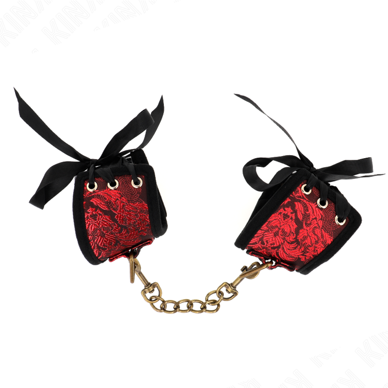 Kink - Scandal Handgelenksfesseln Rot-Schwarze Spitzendetails 24,5 cm x 6,5 cm
