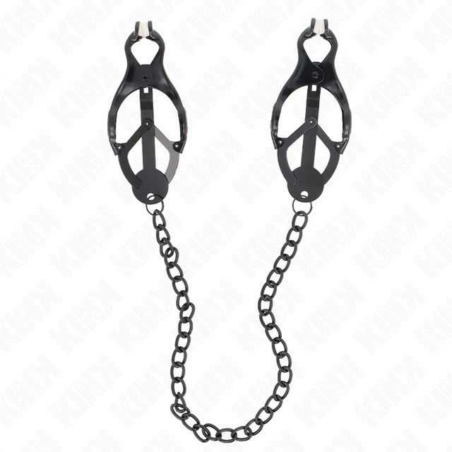 Kink - Japanische Kleeblatt-Nippelklammern mit Kette Schwarz 30 cm