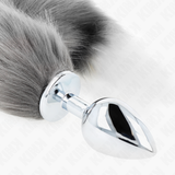 Kink - Anal Plug Grösse L 10 x 4 cm mit Kunststoffschwanz 40 cm Grau und Weiss
