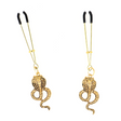 Nippelklemmen Pinzettenform mit Kobra-Anhänger Gold 6 cm