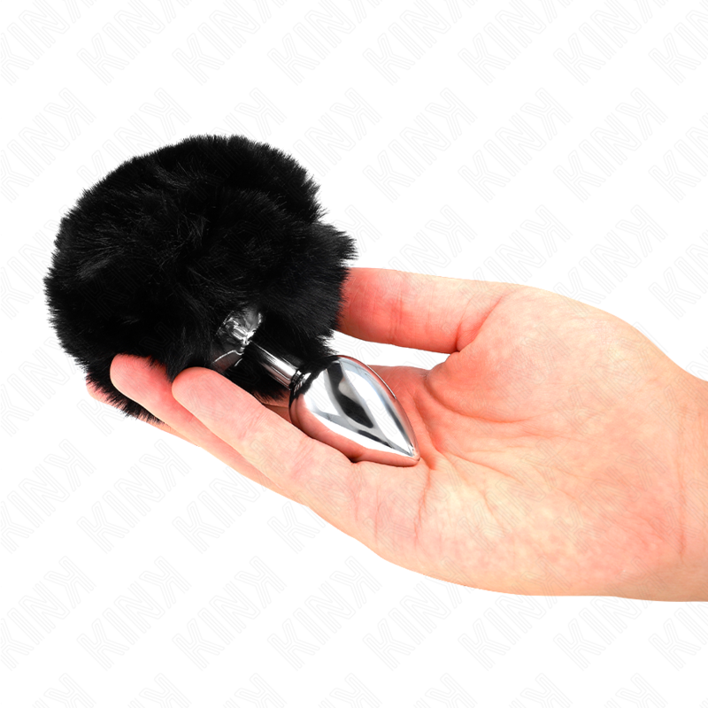 Kink - Edelstahl-Plug 7 x 3 cm mit Schwarzem Kaninchenschwanz aus Kunstfell 8 cm