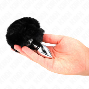 Kink - Edelstahl-Plug 7 x 3 cm mit Schwarzem Kaninchenschwanz aus Kunstfell 8 cm