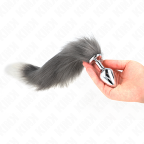 Kink - Anal Plug Grösse M 8 x 3,5 cm mit Kunststoffschwanz 40 cm Grau und Weiss