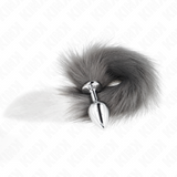 Kink - Anal Plug Grösse M 8 x 3,5 cm mit Kunststoffschwanz 40 cm Grau und Weiss