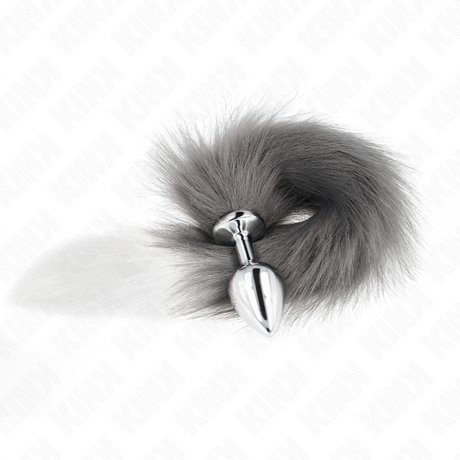 Kink - Anal Plug Grösse M 8 x 3,5 cm mit Kunststoffschwanz 40 cm Grau und Weiss