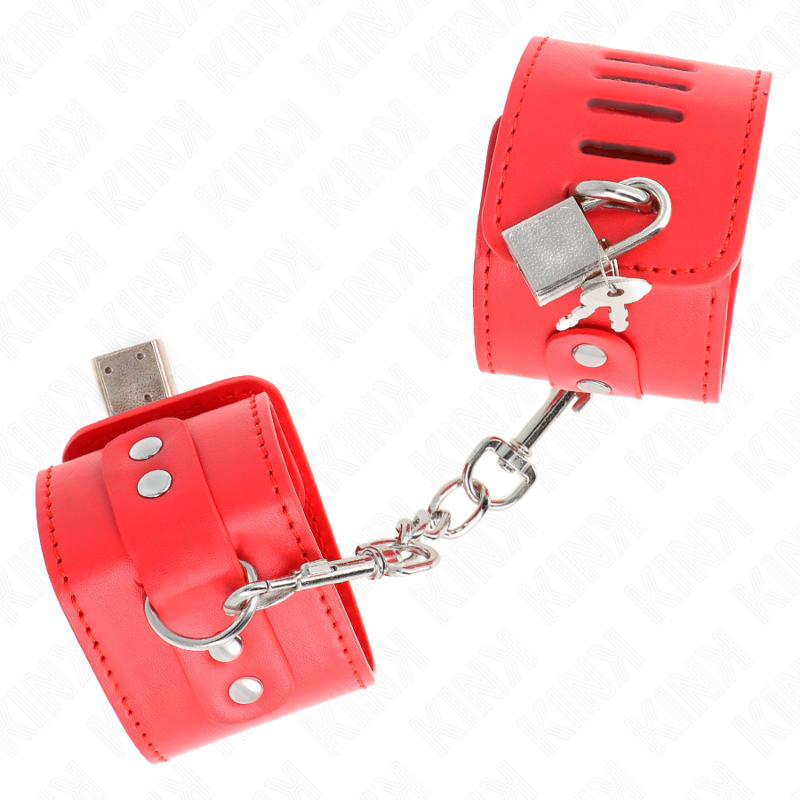 Kink - Handgelenkfesseln mit Vorhängeschloss Verschluss Rot Verstellbar 16-23 cm x 5,5 cm