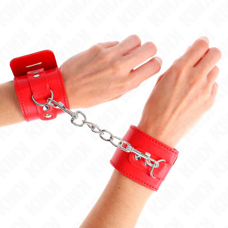 Kink - Handgelenkfesseln mit Vorhängeschloss Verschluss Rot Verstellbar 16-23 cm x 5,5 cm