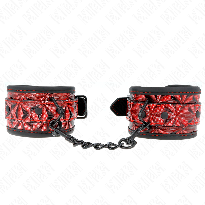 Kink - Handgelenkfesseln mit Rautenmuster, Dunkelrot, Verstellbar 17-26 cm x 5,5 cm
