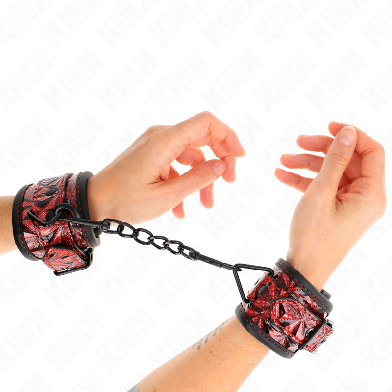 Kink - Handgelenkfesseln mit Rautenmuster, Dunkelrot, Verstellbar 17-26 cm x 5,5 cm