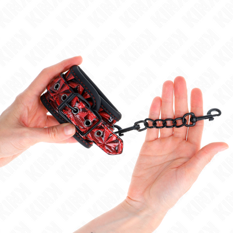 Kink - Handgelenkfesseln mit Rautenmuster, Dunkelrot, Verstellbar 17-26 cm x 5,5 cm