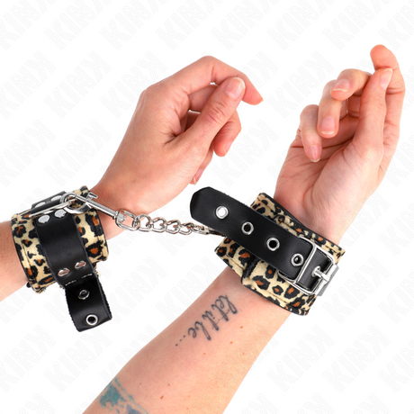 Kink - Leopard Handgelenkfessel aus Echtleder, Verstellbar 18-29 cm x 5,5 cm