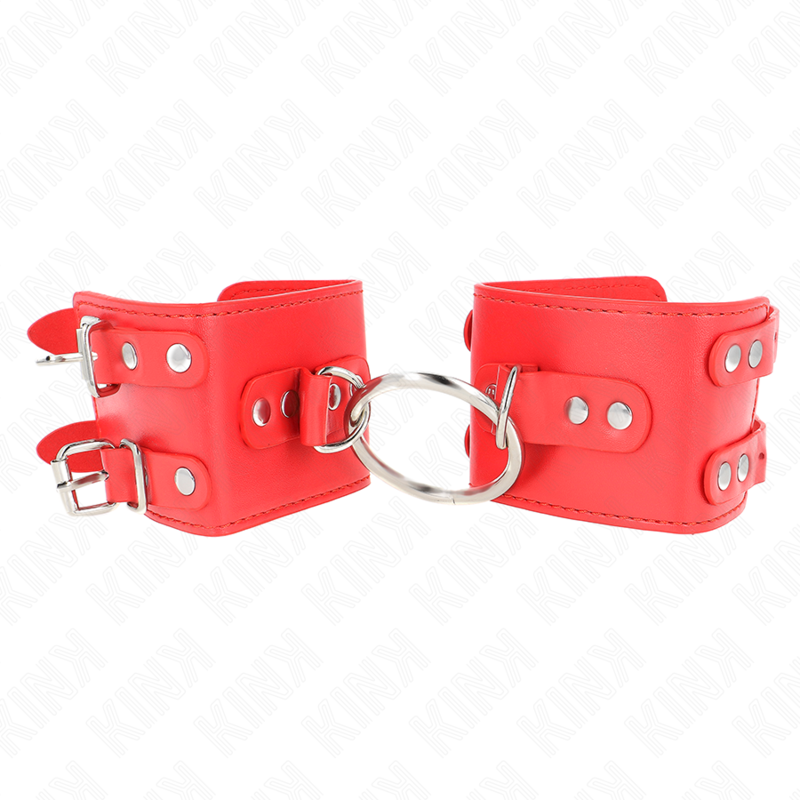 Kink - Feste Handgelenkfesseln mit Ring und Nieten Verstellbar Rot 17-22 cm x 6,5 cm