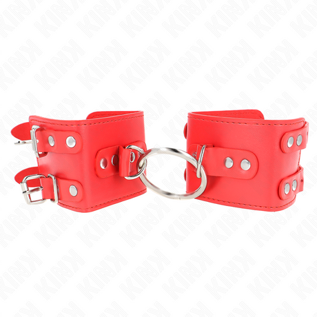 Kink - Feste Handgelenkfesseln mit Ring und Nieten Verstellbar Rot 17-22 cm x 6,5 cm