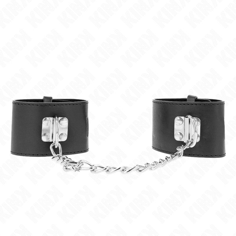 Kink - Feste Handgelenkfesseln mit Kette 30 cm und Vorhängeschloss Verschluss Schwarz Verstellbar 16-23 cm x 5,5 cm