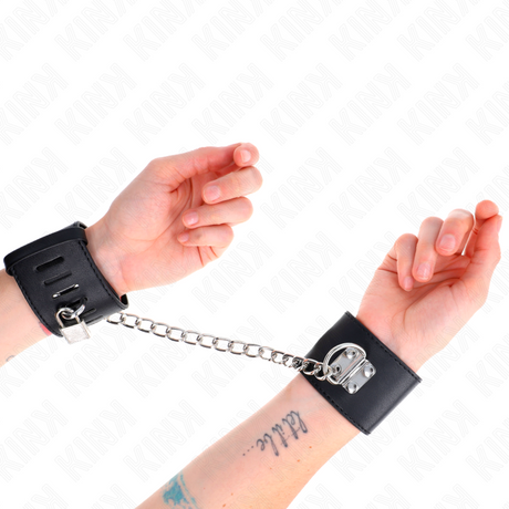 Kink - Feste Handgelenkfesseln mit Kette 30 cm und Vorhängeschloss Verschluss Schwarz Verstellbar 16-23 cm x 5,5 cm
