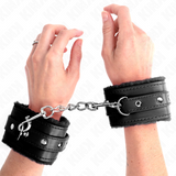 Kink - Premium Pelzgefütterte Handgelenkfesseln Schwarz mit Schwarzem Gürtel Verstellbar 17-29 cm x 6 cm