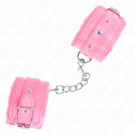 Kink - Premium Pelzgefütterte Handgelenkfesseln Rosa mit Rosa Gürtel Verstellbar 17-29 cm x 6 cm