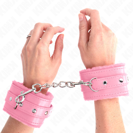 Kink - Premium Pelzgefütterte Handgelenkfesseln Rosa mit Rosa Gürtel Verstellbar 17-29 cm x 6 cm
