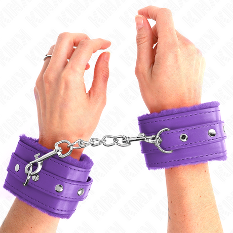 Kink - Premium Pelzgefütterte Handgelenkfesseln Lila mit Lila Gürtel Verstellbar 17-29 cm x 6 cm