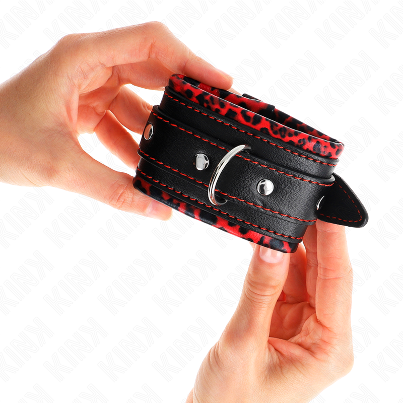 Kink - Pelzgefütterte Handgelenkfesseln Rot/Schwarz Verstellbar 17-29 cm x 6 cm