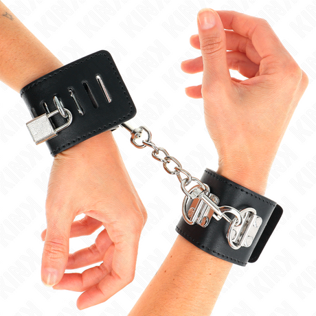 Kink - Multiposition Handgelenkfesseln mit Vorhängeschloss Verschluss Schwarz Verstellbar 16-23 cm x 5,5 cm