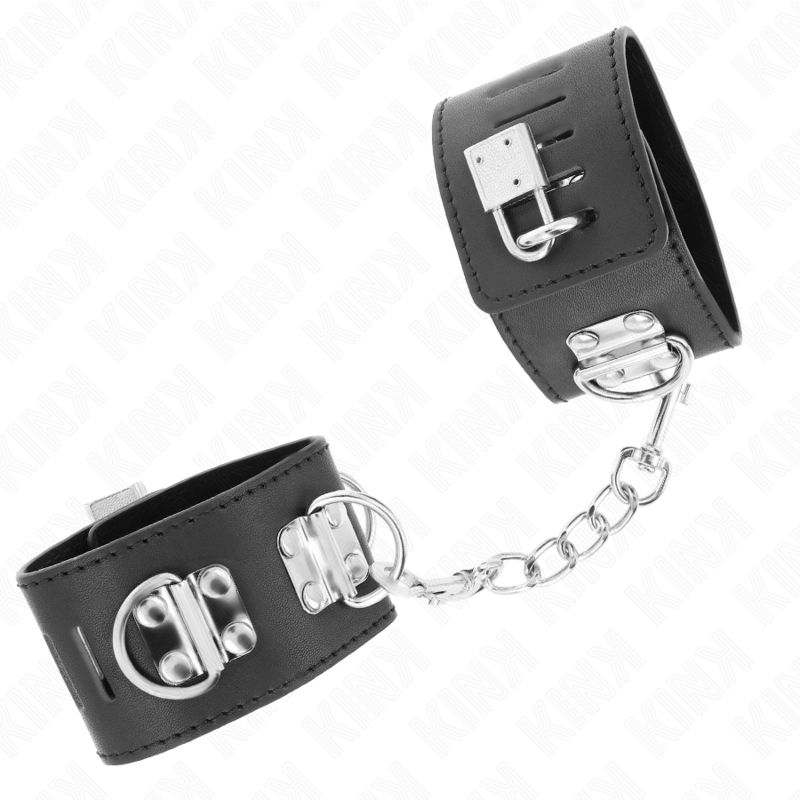 Kink - Multiposition Handgelenkfesseln mit Vorhängeschloss Verschluss Schwarz Verstellbar 16-23 cm x 5,5 cm