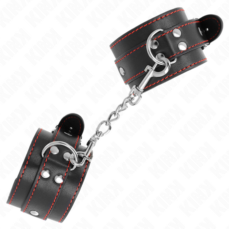 Kink - Handgelenkfesseln Schwarz mit Rotem Futter Verstellbar 20-28 cm x 5,5 cm