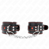 Kink - Schwarze Handgelenkfesseln mit Roter Herzeinlage, Verstellbar 21-28 cm x 5,5 cm