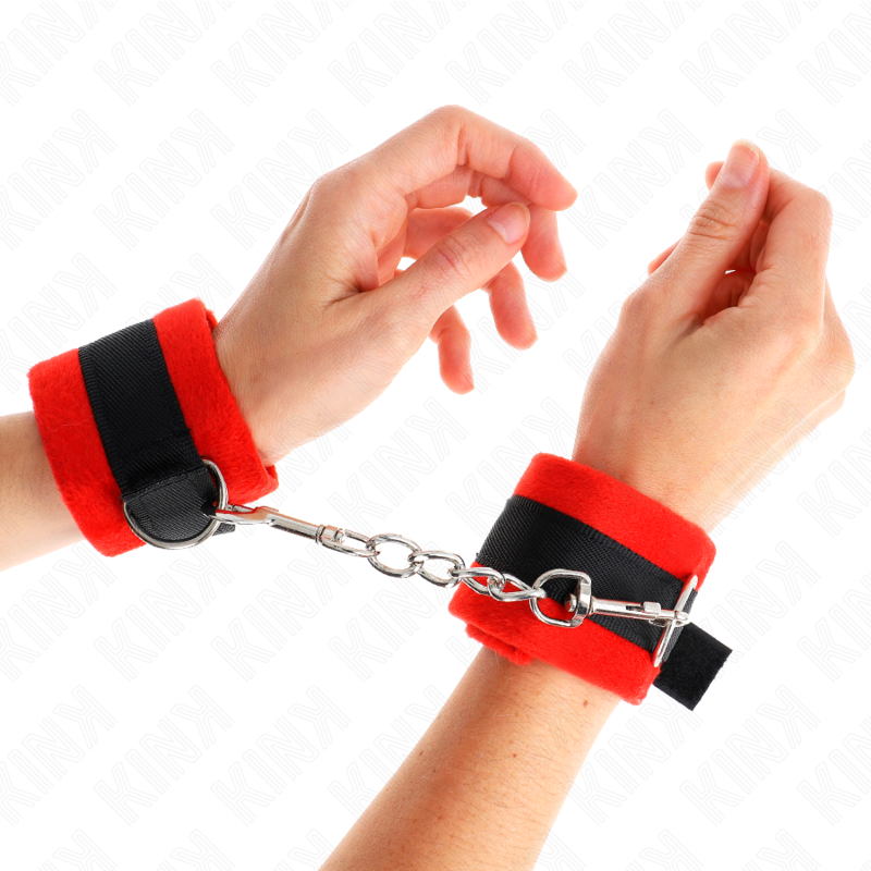 Kink - Beginner Pelzhandmanschetten Schwarz-Rot 30 x 7 cm