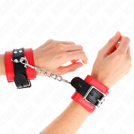 Kink - Handgelenkfesseln Rot mit Schwarzem Gürtel Verstellbar 17-28 cm x 6 cm