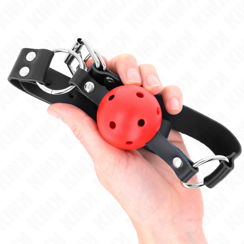 Kink - Atmungsaktiver Ball 4 cm Knebel mit Doppelniet Rot 62,5 x 2,5 cm Verstellbar 42-58 cm
