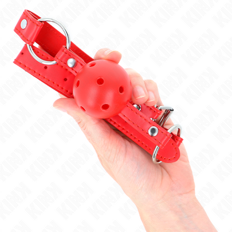 Kink - Atmungsaktiver Ball 4 cm Knebel mit Doppelniet Modell 1 Rot 62,5 x 2,5 cm Verstellbar 42-58 cm