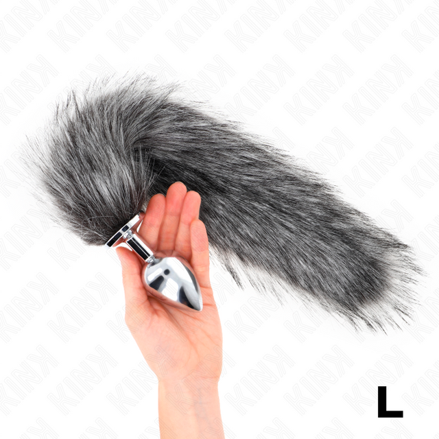Kink - Anal Plug Grösse L 10 x 4 cm mit Kunststoffschwanz 40 cm Grau
